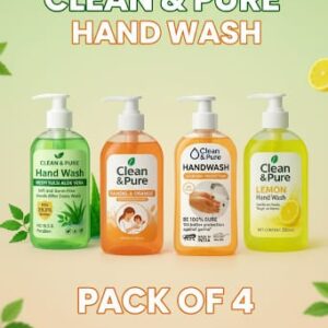 pack of 4 hand wash neem tulsi aloe vera, sandl & orange, dettol type, lemon